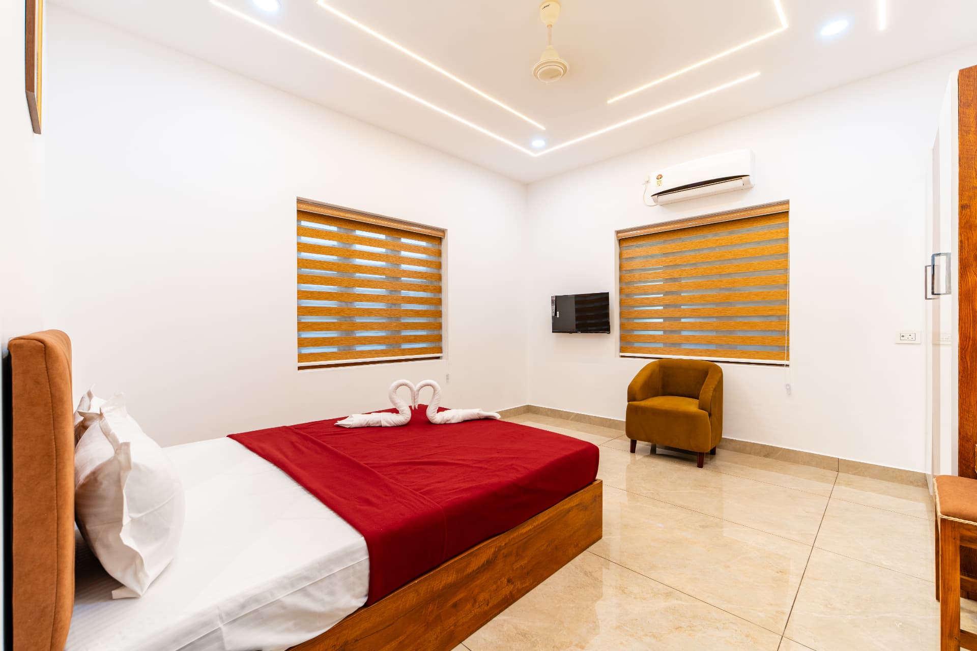 Spacious bedroom suite with seating